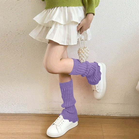 workcargo Juniors' Purple Acrylic Leg Warmers - Soft Slouchy Ribbed, Free Size, Trendy for Casual Outings & Indoor Wear