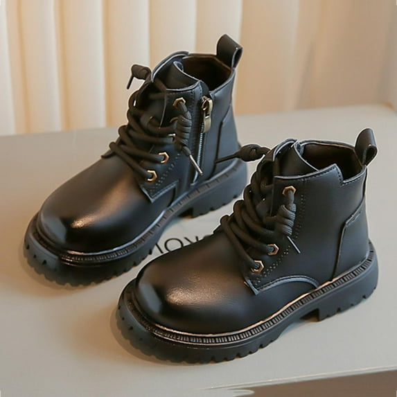 workcargo Juniors Size 32 Black Lace-Up Ankle Boots - Durable PU, Non-Slip Sole, Easy to Clean, Ideal for Back to School & Casual Play