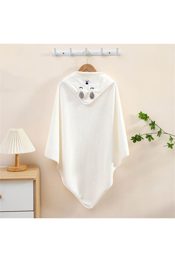 workcargo Juniors White Hooded Bathrobe Size S - 100% Polyester Ultra-Soft Quick-Dry with Plush Ears & Animal Face for Cozy Post-Bath Lounge