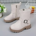 thumbnail image 1 of Zunfee Juniors White Mid-Calf Boots - EU Size 28 (US 2Y) Synthetic Leather, Side Zipper, Water-Resistant Fall Winter Back to School Kids Shoes, 1 of 8