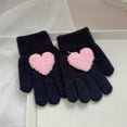thumbnail image 1 of Zunfee Kids Juniors Winter Gloves - Black Knitted Cotton with Heart Patch, Free Size, Breathable Cute Casual Daily Wear for School & Errands, 1 of 3