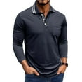 thumbnail image 1 of workcargo Men's Long Sleeve Cotton Polo Shirt - Tailored Fit with Chest Pocket & 3-Button Placket, Dark Blue, Size S, 1 of 7