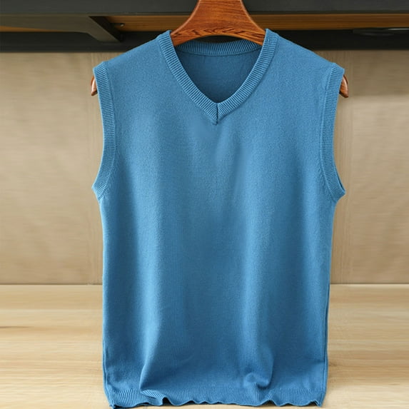 workcargo Men’s V-Neck Sleeveless Knitted Vest - Size 2XL, Sky Blue, Soft Acrylic Fabric, All-Day Comfort, Versatile for Casual/Office/Layering