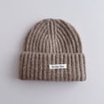 thumbnail image 1 of Bwndum Nitika Bear Cotton Knit Ribbed Cuffed Beanie - Winter Warm for Juniors, Free Size, Khaki Color, Soft Comfortable, 1 of 4