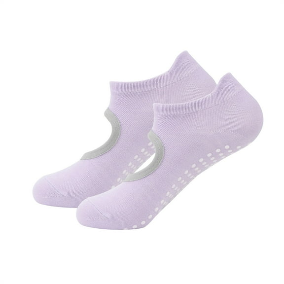 workcargo Purple Grip Non Slip Socks for Women - Ankle Cut Silicone Dot Yoga Pilates Socks, Breathable Stretchy Nylon Spandex Casual House Socks,Size Free Size