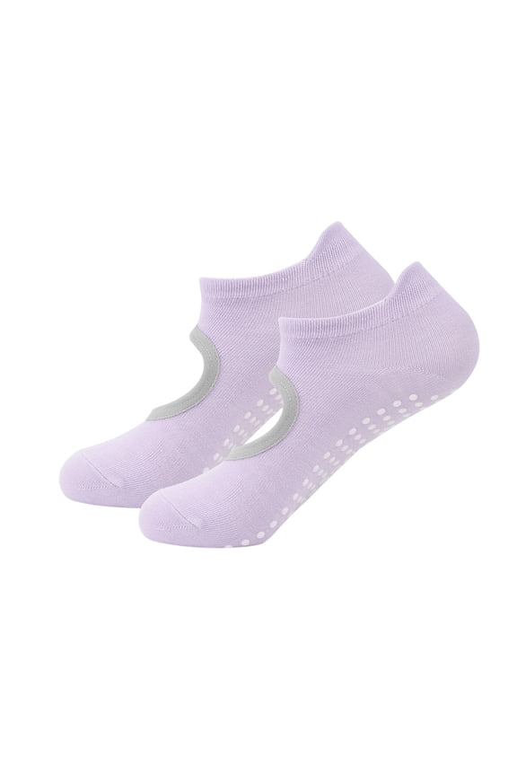 Purple Grip Non Slip Socks for Women - Ankle Cut Silicone Dot Yoga Pilates Socks, Breathable Stretchy Nylon Spandex Casual House Socks,Size Free Size