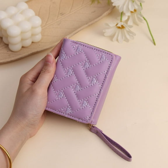 workcargo Purple Quilted Womens PU Faux Leather Wallet - Heart Detail, Wristlet Strap & Zipper Closure, Compact Durable Easy Clean Affordable Wallet for Casual Daily Use,Size Free Size