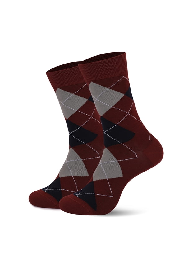 Red Argyle 100% Cotton Men's Socks - Breathable Mid-Calf, Reinforced Toe Heel, Non-Slip Elastic Cuff, One Size Fits Most Casual Dress Socks,Size Free Size