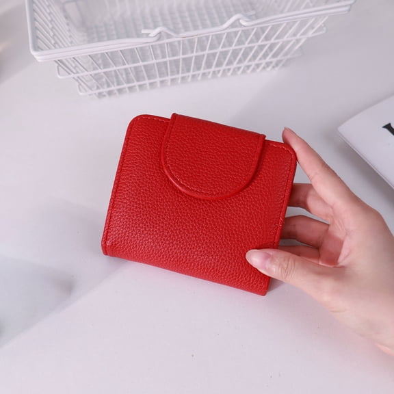 workcargo Red Compact Pebbled PU Faux Leather Coin Purse - Flap Closure Small Bill & Card Organizer for Daily Errands Travel,Size Free Size