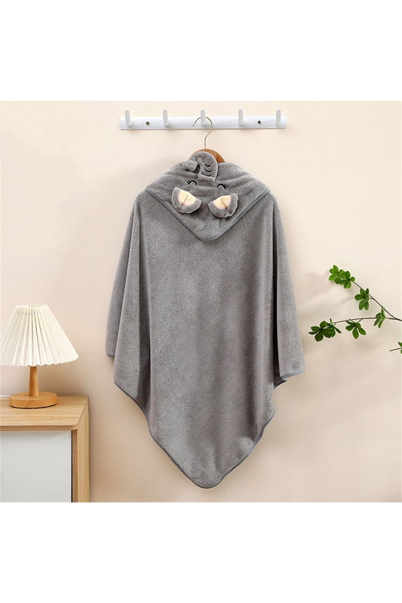 Soft 100% Polyester Elephant Bathrobe for Juniors, Size S Gray - Hooded Poncho-Style, Cute At-Home Lounging/Post-Shower Robe