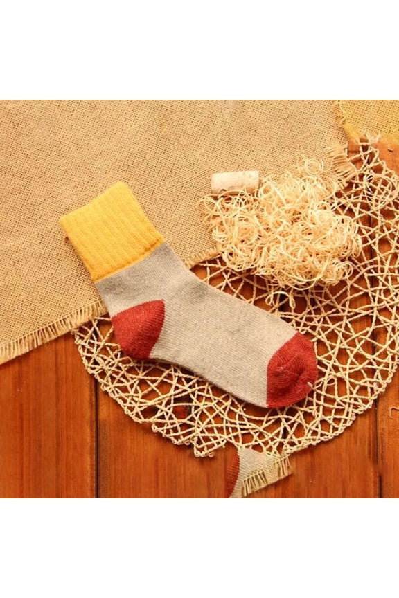 Soft Yellow Color Block Unisex Knitting Cotton Socks - Breathable Durable Non-Slip Ribbed Cuff with Reinforced Heel & Toe for Daily Casual Indoor Wear,Size Free Size