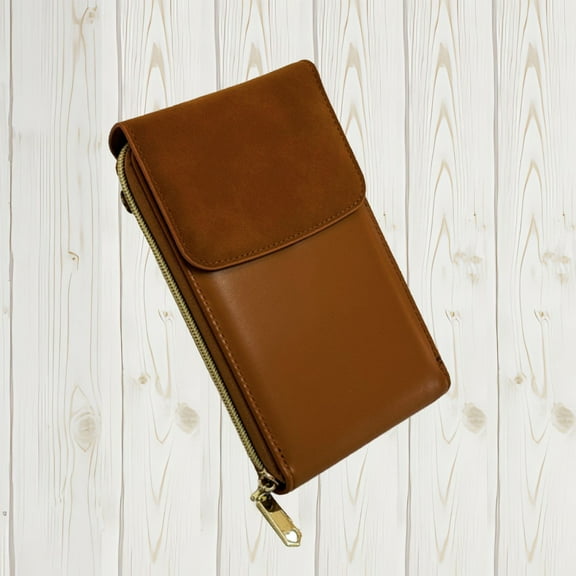 Zunfee Vegan Leather Phone Wallet for Women - Brown, Free Size, Double Closure, Fits 6.7" Phones, Compact Multi-functional Stylish Wallet with Card Slots