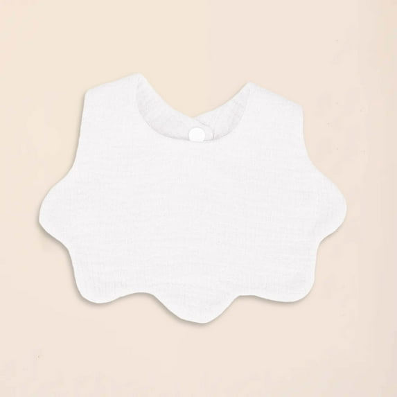 workcargo White 100% Cotton Kids Bib for Girls - Absorbent, Scalloped Edge, Adjustable Snap for Feeding & Teething,Size Free Size