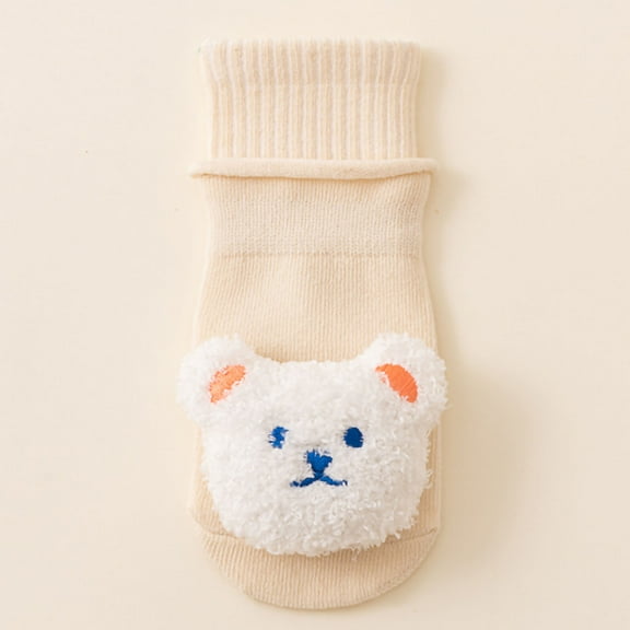 workcargo White Cotton Kids Kids Socks 1-6Y - 3D Teddy Bear Design, Ultra Soft Breathable, Non-Slip Ribbed Cuffs for Daily Wear/Casual/Photo Shoots,Size S