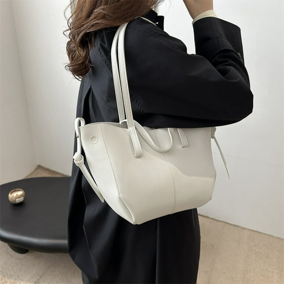 Zunfee White Faux Leather Tote Bag for Women - Free Size, Large Capacity Dual Handle Crossbody Handbag, Easy to Clean, Perfect for Work, School & Weekend Shopping