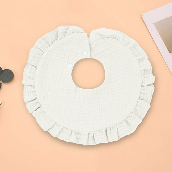 Zunfee White Kids Bib for Girls - 100% Cotton Absorbent, Ruffled Edge, Adjustable Snap, Soft Breathable, Fits Newborns to Kidss,Size Free Size