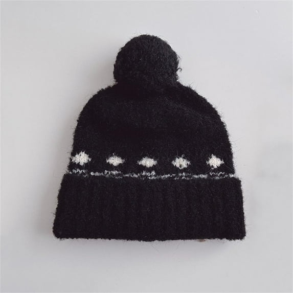 workcargo Winter Warm Cotton Knit Beanie with Pom Pom - Black, Free Size, Stylish for Juniors, Ideal for Cold Weather & Daily/Outdoor Use