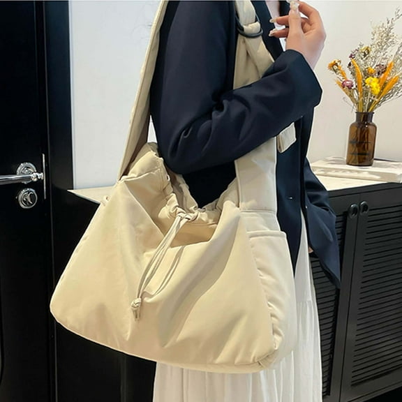 workcargo Women's Beige Nylon Drawstring Bag - Lightweight Durable, Adjustable Strap, Roomy Interior with Side Pockets, Free Size for Daily Commuting Shopping