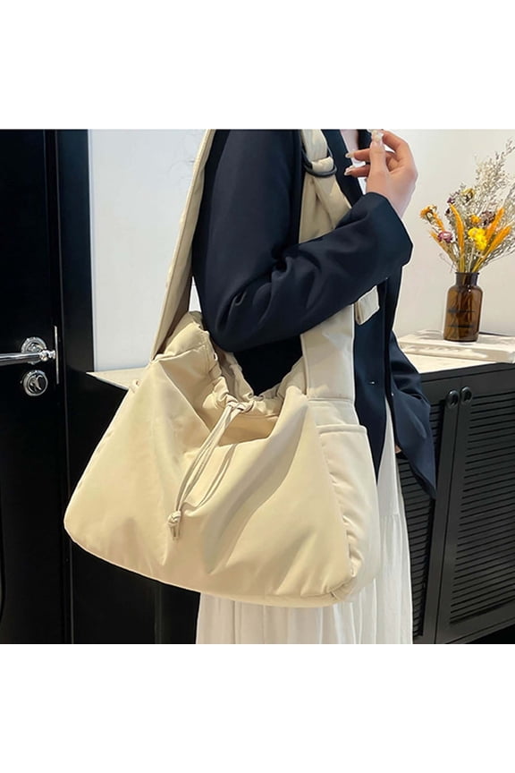 workcargo Women's Beige Nylon Drawstring Bag - Lightweight Durable, Adjustable Strap, Roomy Interior with Side Pockets, Free Size for Daily Commuting Shopping