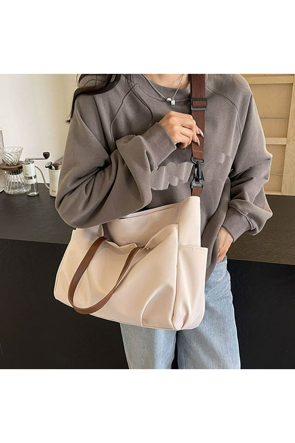 workcargo Women's Beige Nylon Tote Bag - One Size Fits Most, Adjustable Strap, Multi-Pockets, Lightweight Easy-Clean for Work, Travel & Daily Use