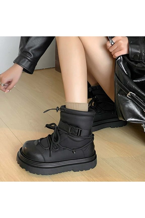 workcargo Women's Chunky Utility Ankle Boots - Nylon Spandex, Lightweight, Non-Slip, Adjustable Fit (Laces+Buckle), Black, Size 36 - Affordable for Walmart