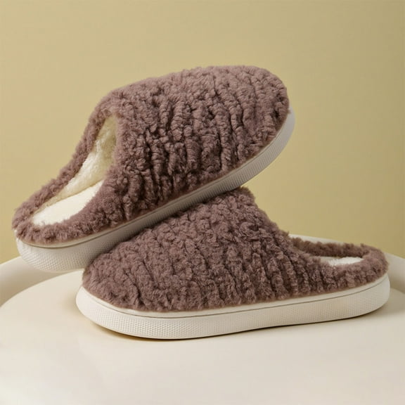 workcargo Women's Coffee Fuzzy Warm Slippers - 100% Polyester, Open-Back, Non-Slip Sole, US Size 9-10 (EU 40), Cozy Indoor Home Wear for Winter