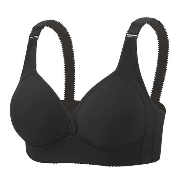 Zunfee Women's Comfortable Everyday Bra - Full Coverage, Adjustable Straps, Stretchy Lace Detail, Seamless-Like Fit, Black, Size M