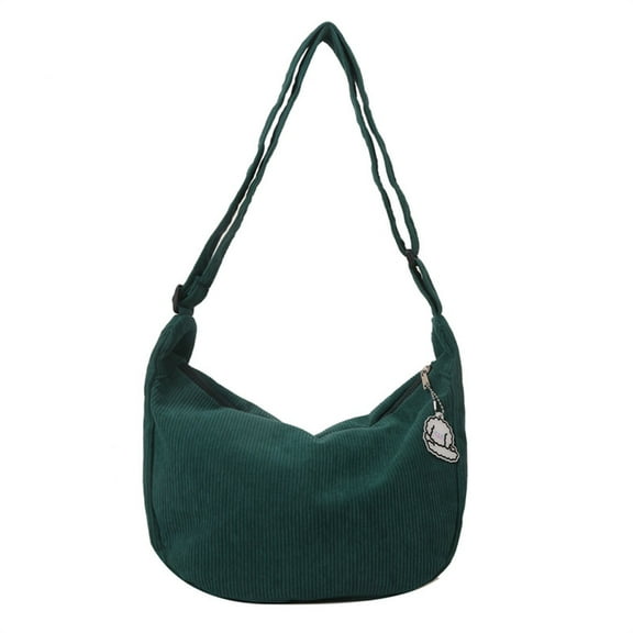 workcargo Women's Corduroy Hobo Shoulder Bag - Army Green, Free Size, Adjustable Strap, with Pendant, Soft Cotton Spandex, Zipper Closure for Teens & Young Adults