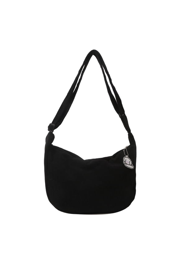 workcargo Women's Corduroy Hobo Shoulder Bag - Black, Free Size, Cotton Spandex Material, Adjustable Strap, Zipper Closure with Pendant for Daily School Work Shopping