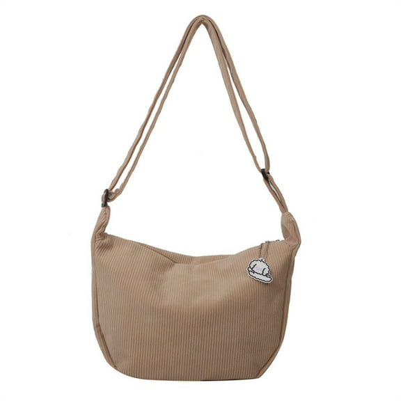 workcargo Women's Corduroy Hobo Shoulder Bag - Khaki, Free Size, Adjustable Strap, Zipper Closure, with Decorative Pendant, Soft Cotton-Spandex, Casual Daily Use