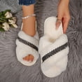 thumbnail image 1 of Zunfee Women's Cozy Open Toe Slippers - Crisscross Strap Rhinestone Leaf Fuzzy Nylon-Spandex, White, US 5, Indoor Outdoor for Home/Fall, 1 of 9