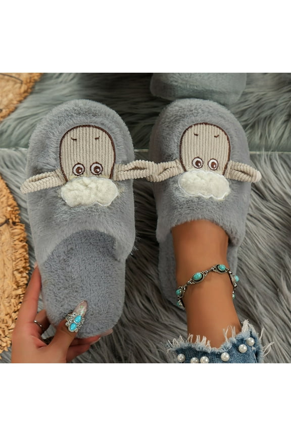 Women's Cozy Sheep Themed Fuzzy Slippers - Indoor Winter Gray Style, US Size 7.5 (EU 38), Non-Pilling Durable, Affordable for Lounging/Working From Home