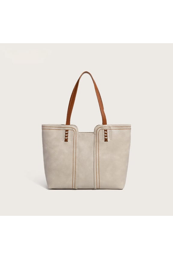 Women's Faux Leather Tote Bag - Gray, Free Size, Dual-Tone Design, Large Capacity for Laptop, Easy Clean, Versatile for Work/Shopping/Daily Use