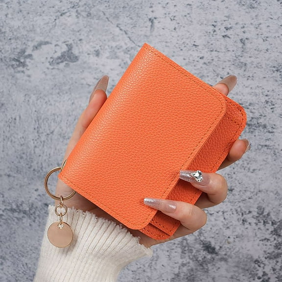 workcargo Women's Faux Leather Wallet - Foldable Compact Cute Wallet with Rose Gold Accent, Orange, Trendy Minimalist Card Holder for Everyday Use & Gifts