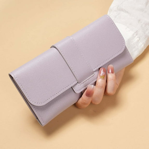 Zunfee Women's Faux Leather Wallet, Long Slim with Phone Pocket, Buckle Closure, Purple, Free Size, Minimalist Vegan Wallet for Everyday Use, Affordable Ladies Wallet