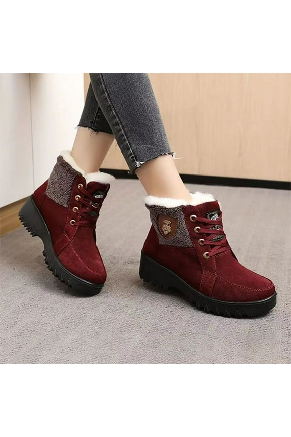 Women's Fur Lined Winter Ankle Boots - Red, Slip Resistant Faux Suede, Warm for Cold Weather, US Size 10 (EU 41)