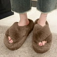 thumbnail image 1 of Zunfee Women's Fuzzy Slippers - Khaki, Size 41, Open Toe Crisscross Strap, 100% Polyester Soft Thick Cushioned Sole, Cozy Indoor/Home Use, Budget-Friendly Walmart, 1 of 5