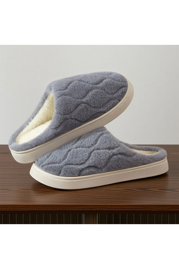 workcargo Women’s Large Size Non-Slip House Slippers, Warm Plush 100% Polyester Closed-Toe Slip-On, Gray, Size 11 (EU 44)