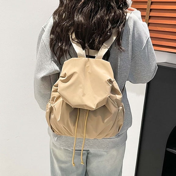 workcargo Women's Lightweight Water-Resistant Nylon Backpack, Khaki, Free Size, Adjustable Straps, Drawstring Flap Design with Pockets for Commute School Travel