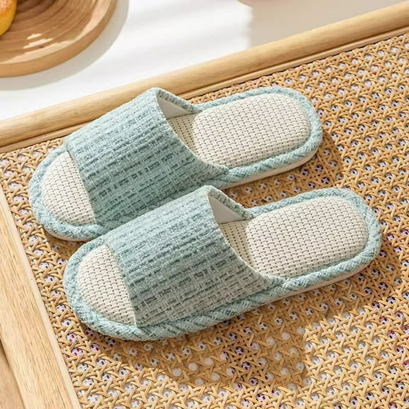 Zunfee Women's Linen Slippers, Breathable Open-Toe Indoor Slippers, Light Blue, US 5.5-6 (EU 36) - Walmart Exclusive