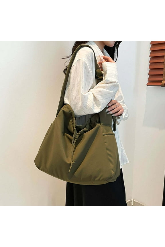workcargo Women's Nylon Tote Bag - Green, Free Size, Slouchy Drawstring Design, Durable Lightweight, Adjustable Crossbody/Shoulder Strap, Spacious for Commute & Daily Use