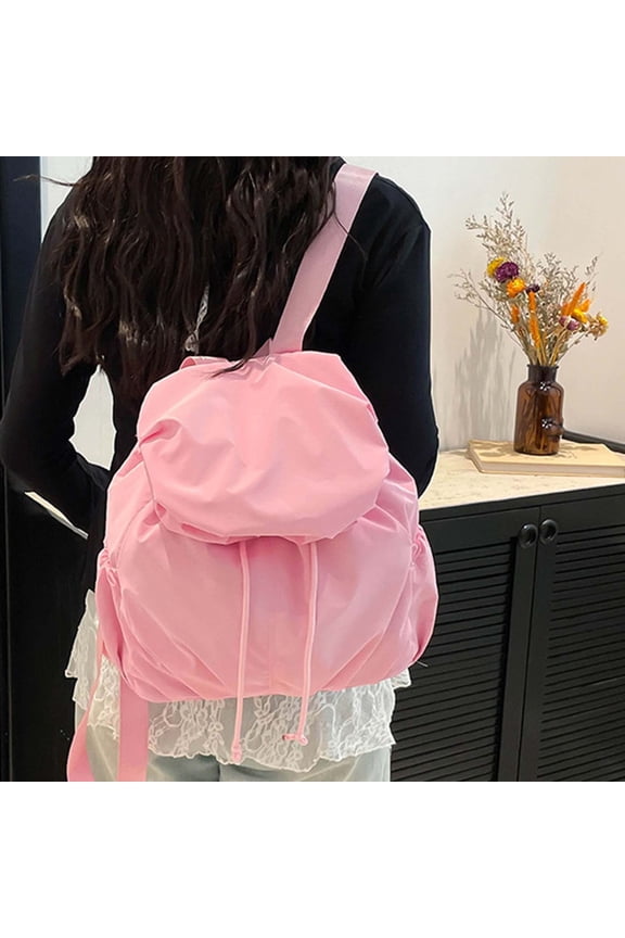 workcargo Women's Pink Nylon Backpack - Lightweight Water-Resistant, Adjustable Straps, Drawstring Flap, Free Size - Ideal for Commute, School & Weekend Travel