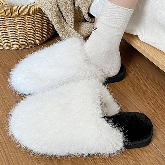 workcargo Women's Plush House Slippers - Slip-On Warm Comfortable Style, Cute Fuzzy Open Heel for Indoor/Outdoor Use, White, Size 36