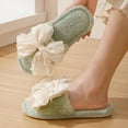 thumbnail image 1 of workcargo Women's Plush Indoor Slippers with Ruffled Bow - Green, Size 38 (US 7.5) - Comfortable Warm for Lounge & Affordable Gift, 1 of 5