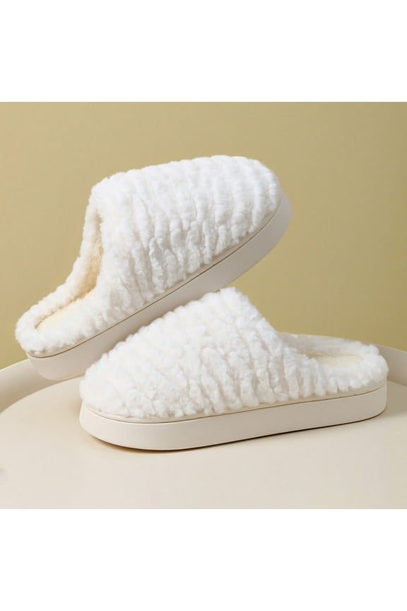 Women's Plush Polyester Home Slippers - Machine Washable, Thick Cushioned Anti-Slip, Beige, US Size 5.5 (EU 36) for Indoor Lounge & Household Use