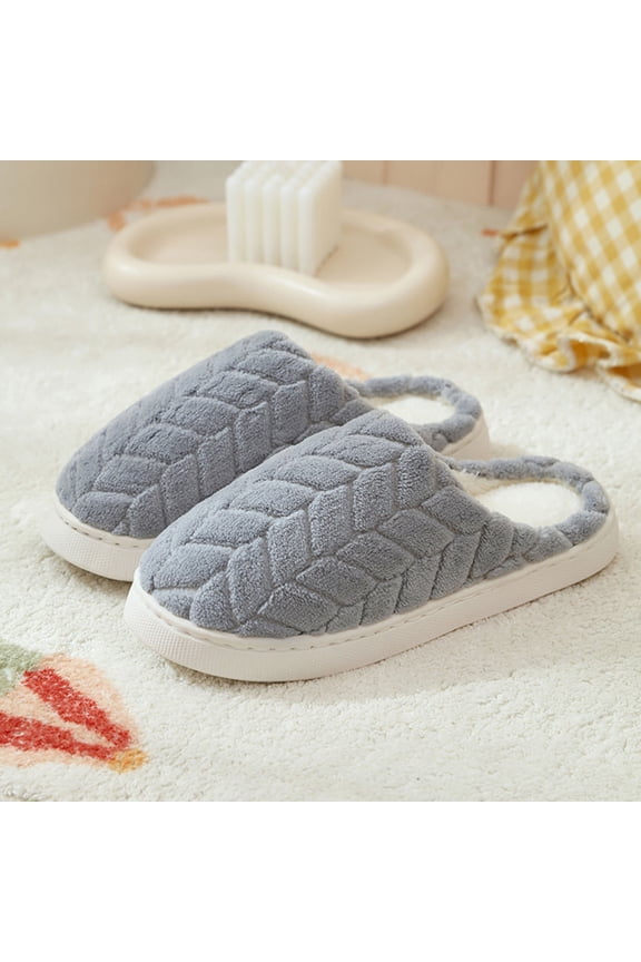 Women's Plush Warm Non-Slip Home Slippers, 100% Polyester Slip-On, US Size 9 (EU 40) Gray, Machine Washable for Fall Winter Indoor Use