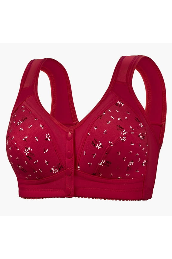 Women's Post-Surgical Front Closure Bra - Wire-Free, Size XL Red, All-Day Comfort for Elderly & Mastectomy Recovery