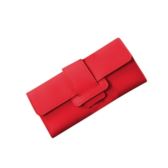 Zunfee Women's Red PU Leather Wallet - Long Slim Design with Secure Flap Buckle, Water-Resistant, Fits Cards & Cash, Free Size, for Everyday Use & Gifting