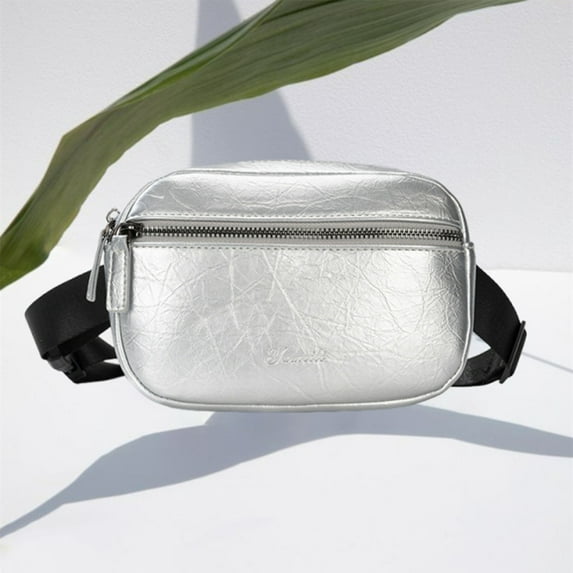 workcargo Women's Silver Fanny Pack - Free Size Adjustable Strap PU Leather Waist Bag, Stylish for Daily Outings, Shopping & Hiking