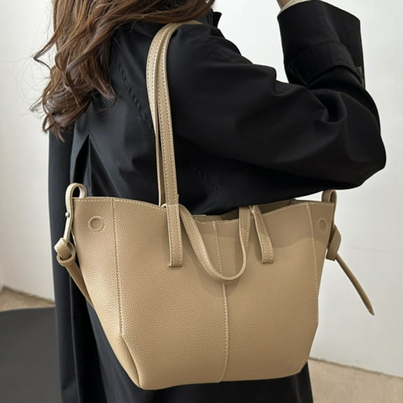 Zunfee Women's Vegan Leather Tote Bag - Khaki, Free Size, Oversized Commuter Bag with Removable Strap, Easy to Clean, Spacious for Work & Weekend, Affordable